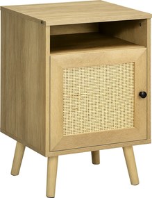 HOMCOM Mesa Cabeceira Vime Compartimento Aberto Mesa Auxiliar Moderno Dormitório Sala Estar Prática 39x35x60cm Madeira Elegante | Aosom Portugal