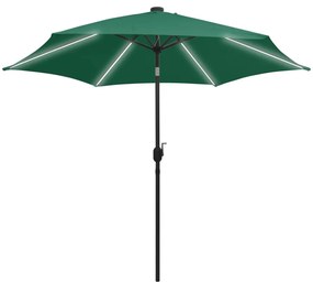 Guarda-sol de jardim c/ luzes LED e poste alumínio 300 cm verde