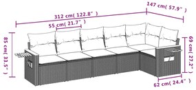 6 pcs conjunto de sofás p/ jardim com almofadões vime PE bege