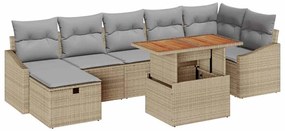 Conjunto de Sofá de Jardim com 8 peças e almofadas bege em rattan sint