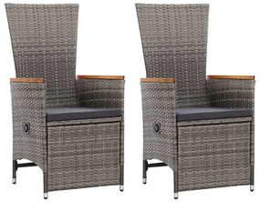 Cadeiras jardim reclináveis 2 pcs + almofadões vime PE cinzento