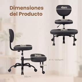 Cadeira de Meditação Ergonómica, 88 x 64 x 78-90 cm, Apoio de Pés Giratório, Preto