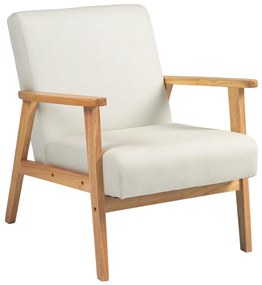 HOMCOM Poltrona de Dormitório Moderna Poltrona de Sala de Estar Estofada em Linho Sintético 68,5x78,5x75 cm Creme e Madeira