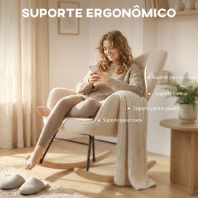 Poltrona Baloiço em Borrego com Oscilação de 40° Pés de Madeira de Faia e Estrutura de Aço 71x98x101 cm Bege