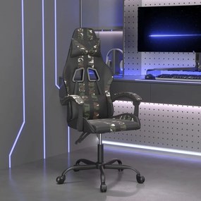 Cadeira gaming giratória couro artificial preto e camuflado