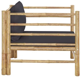 Sofá para jardim com almofadões cinzento-escuro bambu