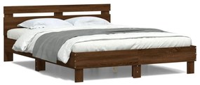 Estrutura cama cabeceira/luzes LED 140x200 cm carvalho castanho
