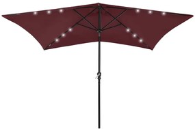 Guarda-sol de jardim com luzes LED e poste de aço 2x3 m bordô