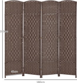 Biombo interior de madeira com 4 painéis 180 x 180 cm, divisória dobrável para sala ou quarto, castanho