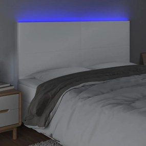 Cabeceira cama c/ LED couro artificial 200x5x118/128 cm branco