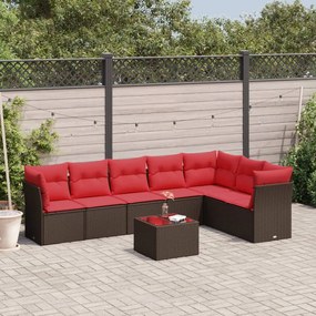 vidaXL 8 pcs conjunto sofás de jardim c/ almofadões vime PE castanho