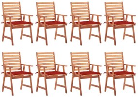 vidaXL Cadeiras de jantar p/ jardim 8 pcs c/ almofadões acácia maciça