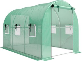 Outsunny Estufa 3 x 2 x 2 m - Estufa de plástico com 2 portas enroláveis com zíper e 6 janelas em tela, hastes de suporte, Verde | Aosom Portugal