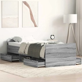 Estrutura de cama c/ painéis de cabeceira e pés cinzento sonoma