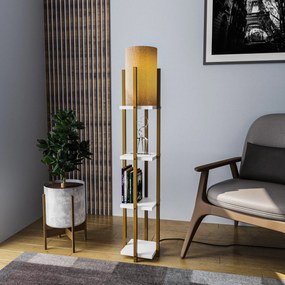 Candeeiro de Chão Shelf Lamp – Dourado e Branco – 25x25x130 cm