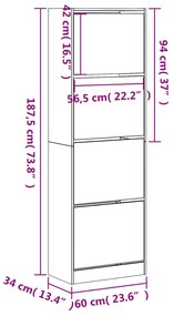 Sapateira 4 gavetas articuladas 60x34x187,5 cm carvalho sonoma