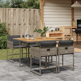 5 pcs conjunto de jantar p/ jardim c/ almofadões vime PE cinza