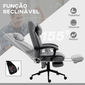 Cadeira de Escritório com 6 Pontos de Massagem 5 Modos Reclinável 155° com Função de Aquecimento 66x76x112-120 cm Cinza