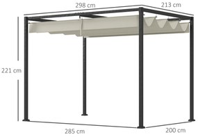 Outsunny Pérgola 298x213x221 cm Pérgola de Jardim com Teto Retrátil de