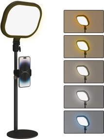 Candeeiro de secretária LED com regulação de intensidade, 5 modos de cor, 10 níveis de luminosidade, porta USB, temporizador e suporte para telemóvel,