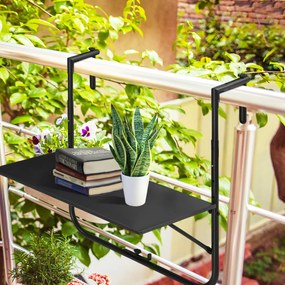 Mesa Suspensa para Varanda Mesa de Parede de Aço com Altura Ajustável em 4 Posições 60x60,5x56-71 cm Preto