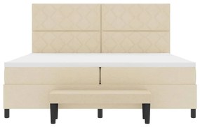 Cama Box Spring com Colchão &amp; Banco Creme 200x200 cm Tecido