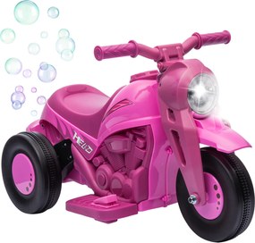 Motocicleta elétrica para crianças dos 2 aos 5 anos, 3 rodas, 6 V, 3 km/h, com função de bolhas, efeitos luminosos e sonoros, cor-de-rosa