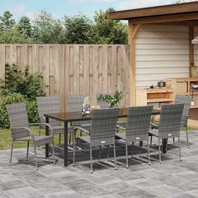Conjunto de Jantar para Jardim 9 pcs Cinzento Rattan de PE
