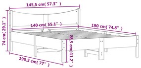 Estrutura de cama 140x190 cm madeira de pinho maciça branco