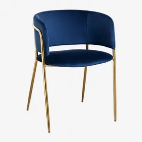 Pack De 4 Cadeiras De Jantar Estofadas Com Braços Nalon Dourado & Velluto Azul & Velluto - Sklum