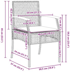 Conjunto de Jantar de Jardim 9 Peças com Almofadas - Rattan Poliéster