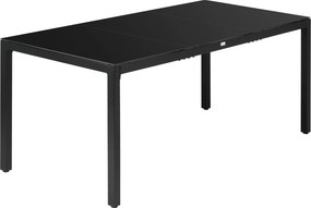 Mesa de jardim retangular 180x80x72cm para 8 pessoas com tampo em vidro temperado e estrutura em alumínio preto (CADEIRAS NÃO INCLUÍDAS)