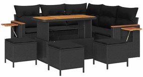 Conjunto de Sofá de Jardim 9 Peças com Almofadas Preto Rattan Poliéste