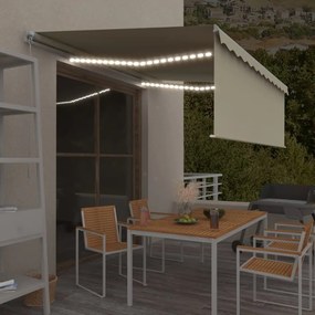 vidaXL Toldo retrátil manual com estore/LED 4,5x3 m cor creme