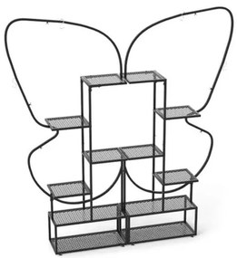 Suporte para plantas de metal 56 x 26 x 185 cm com 6 níveis, 12 prateleiras de malha metálica e 4 ganchos preto