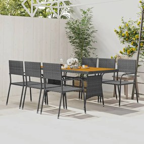 vidaXL 7 pcs conjunto de jantar para exterior vime PE cinzento