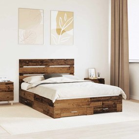 vidaXL Estrutura da Cama com gaveta Madeira antiga 140 x 200 cm