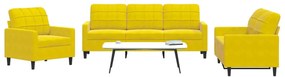 3 pcs conjunto de sofás com almofadões veludo amarelo