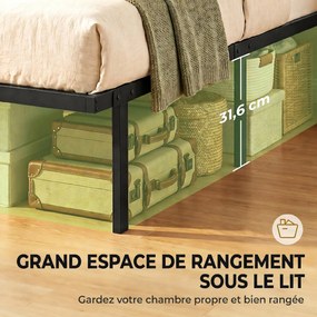 Estrutura de cama 90 x 200 cm com base de metal (COLCHÃO NÃO INCLUIDO), cama individual com espaço de arrumação por baixo, silenciosa, montagem fácil,