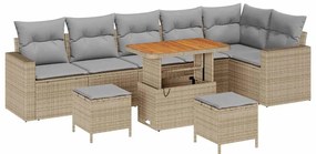 Conjunto de Sofá de Jardim com 9 Peças Bege Polirattan Acácia
