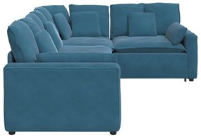Sofá modular com almofadas veludo azul