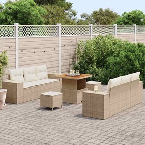 Conjunto de Sofá de Jardim vidaXL com 9 Peças e Almofadas Bege Vime Po