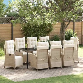 vidaXL Conjunto de Jantar para Jardim com 9 Peças em Rattan Bege