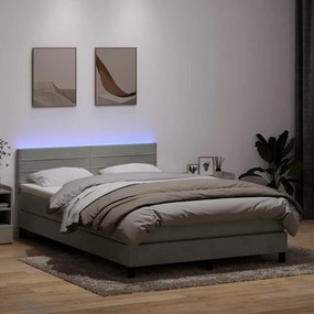 vidaXL Cama box spring c/ colchão e LED 140x220 cm veludo cinzento-claro