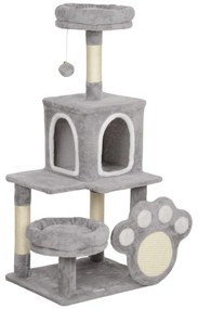PawHut Arranhador para Gatos Torre para Gatos com Ninho Caverna Plataforma Arranhador Bola Suspensa 48x40x110 cm Cinza Claro
