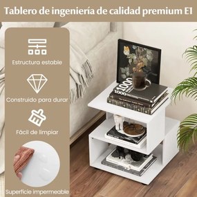 Mesa de apoio ou mesa de cabeceira de 3 níveis com prateleiras para arrumação e almofadas antiderrapantes 39,5 x 39,5 x 45 cm Branco