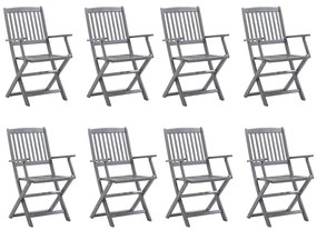 Cadeiras de exterior dobráveis 8pcs c/ almofadões acácia maciça