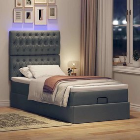 Cama otomana com colchão &amp; LEDs 90x200cm tecido cinzento escuro