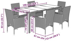 7pcs conj. jantar jardim + almofadões vime PE/vidro cinza claro