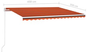 Toldo retrátil manual com LED 450x350 cm laranja e castanho